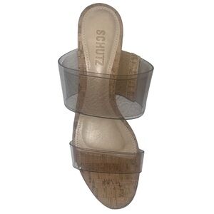 Schutz Victorie Slide Mule Sandals - Natural Cork & Transparent Clear Straps, 7B